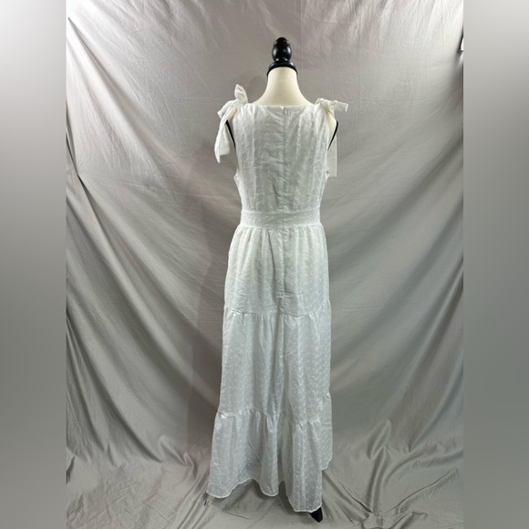Eyelet Embroidery Shoulder Tie Ruffle Hem Dress White - Picture 8 of 8